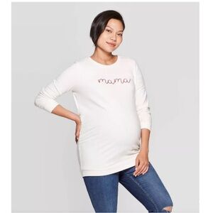 Maternity Ingrid & Isabel Mama Pullover Sweatshirt beige cream red stitching top